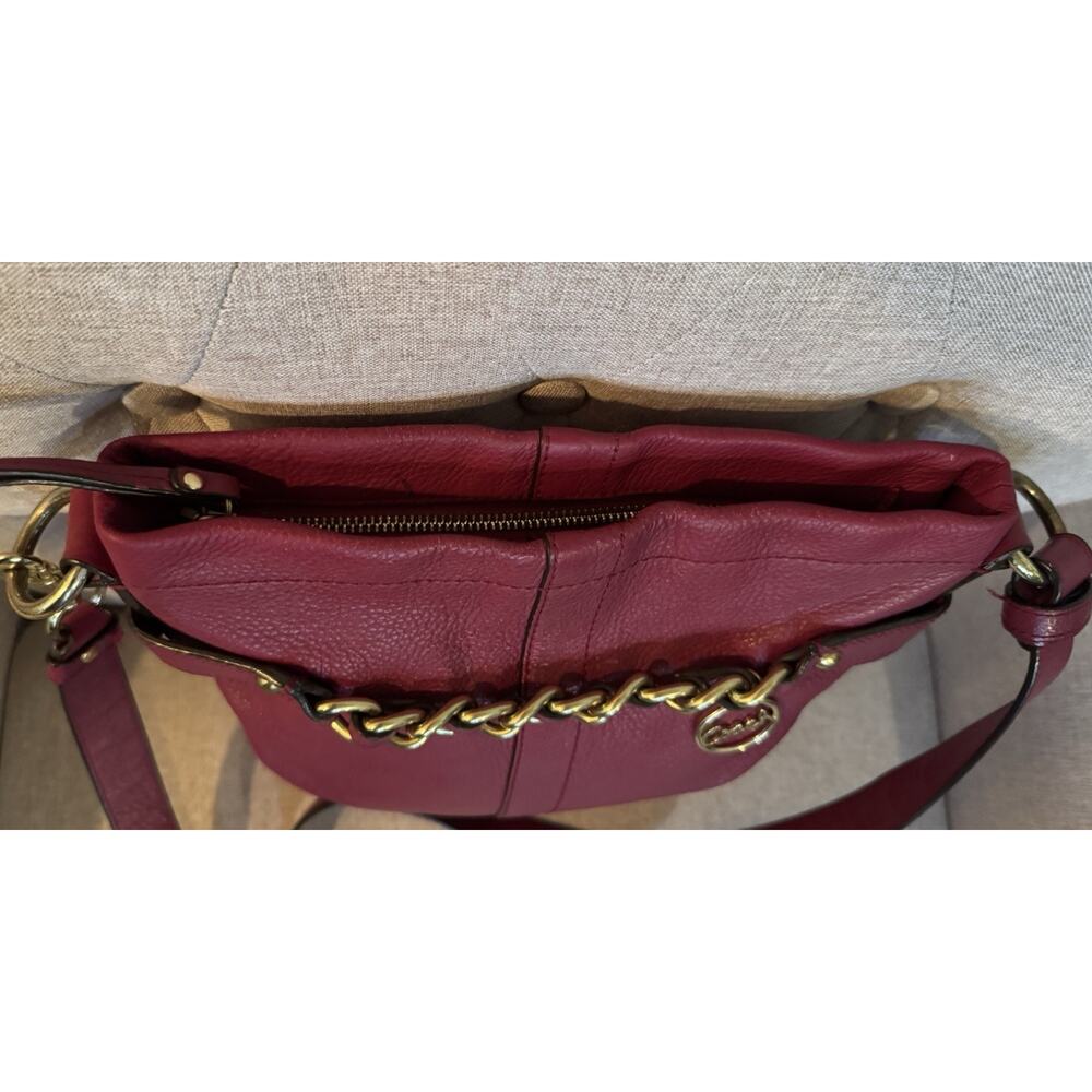 Coach Burgundy Pebbled Leather Chain Duffle Crossbody Shoulder Bag - Picture 3 of 12
